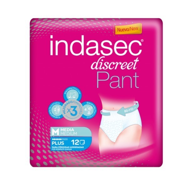 INDASEC PANT PLUS ABSORB INC ORINA DIA ANAT T MED 12 U